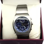 Accurist; gents Accu 2 chronograph wristwatch with blue face and stainless steel strap, boxed,