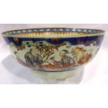 Large Oriental footed bowl with hand painted design, D: 23 cm. P&P Group 3 (£25+VAT for the first