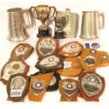 Liverpool Motor Club, Halewood Motor Club and other rally shield trophies, tankards and a hip