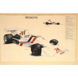 Promotional print for Hesketh 308B and 308C Cosworth powered F1 car, framed. Not available for in-