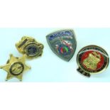 Three pin badges; Indianapolis FBI, Shelby County Sheriff Department and NASA Security Office. P&P