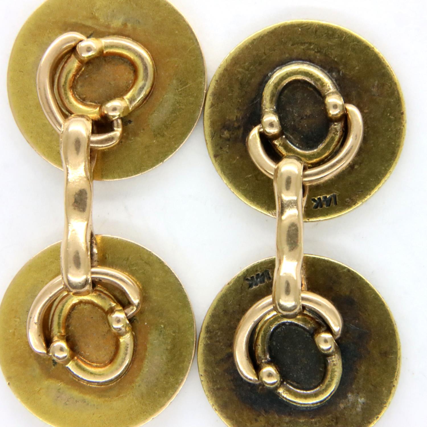 14ct gold Romeo and Juliet cufflinks, combined 9.7g. P&P Group 1 (£14+VAT for the first lot and £1+ - Image 2 of 2