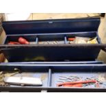 Metal cantilever toolbox with contents. Not available for in-house P&P, contact Paul O'Hea at