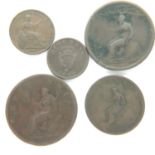 Copper denominations of George III and George IV (5). P&P Group 1 (£14+VAT for the first lot and £