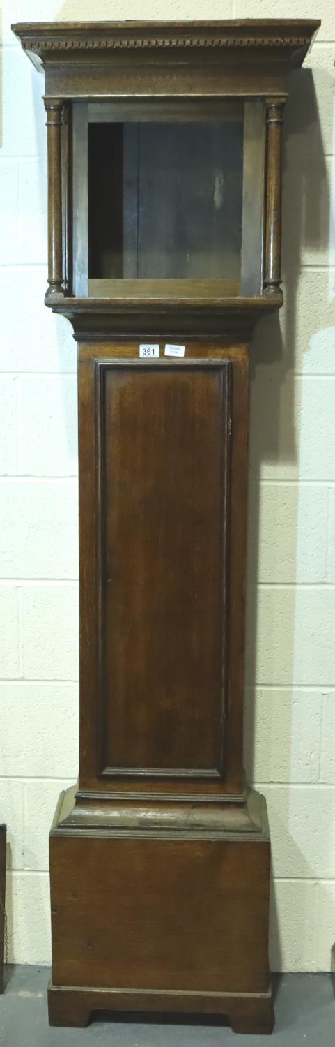 19th century long case clock, lacking movement and dial, for restoration, H: 204 cm. Not available