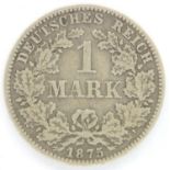 1875 German silver one mark, Frankfurt Mint. P&P Group 1 (£14+VAT for the first lot and £1+VAT for