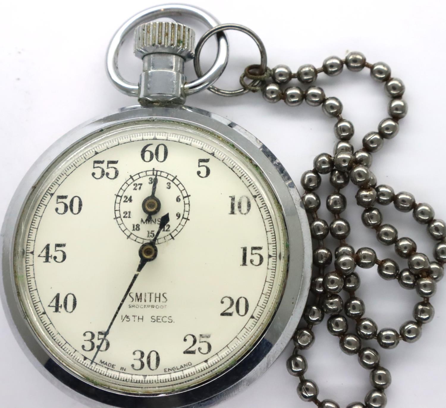 Smiths steel cased 1/5 second stopwatch, D: 50 mm. Working at lotting. P&P Group 1 (£14+VAT for