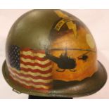 Vietnam War period US M1 helmet with Post War memorial painting dedicated to the 1st Air Cavalry.