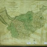 Framed hand coloured Chester map C Smith Strang January 1801, heavily stained, 49 x 54 cm overall.