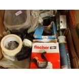 Box of fittings, tapes etc. Not available for in-house P&P, contact Paul O'Hea at Mailboxes on 01925