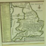 Mounted map of England by WH Toms and Badeslade 1742, 16 x 16 cm. Not available for in-house P&P,