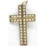 Victorian 9ct gold and seed pearl cross pendant, H: 33 mm, 2.5g. P&P Group 1 (£14+VAT for the
