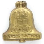 Third Reich 1936 Berlin Olympics bell badge. P&P Group 1 (£14+VAT for the first lot and £1+VAT for