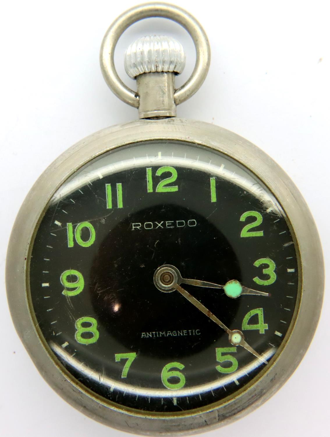 Roxedo white metal cased pocket watch. Working at lotting. P&P Group 1 (£14+VAT for the first lot