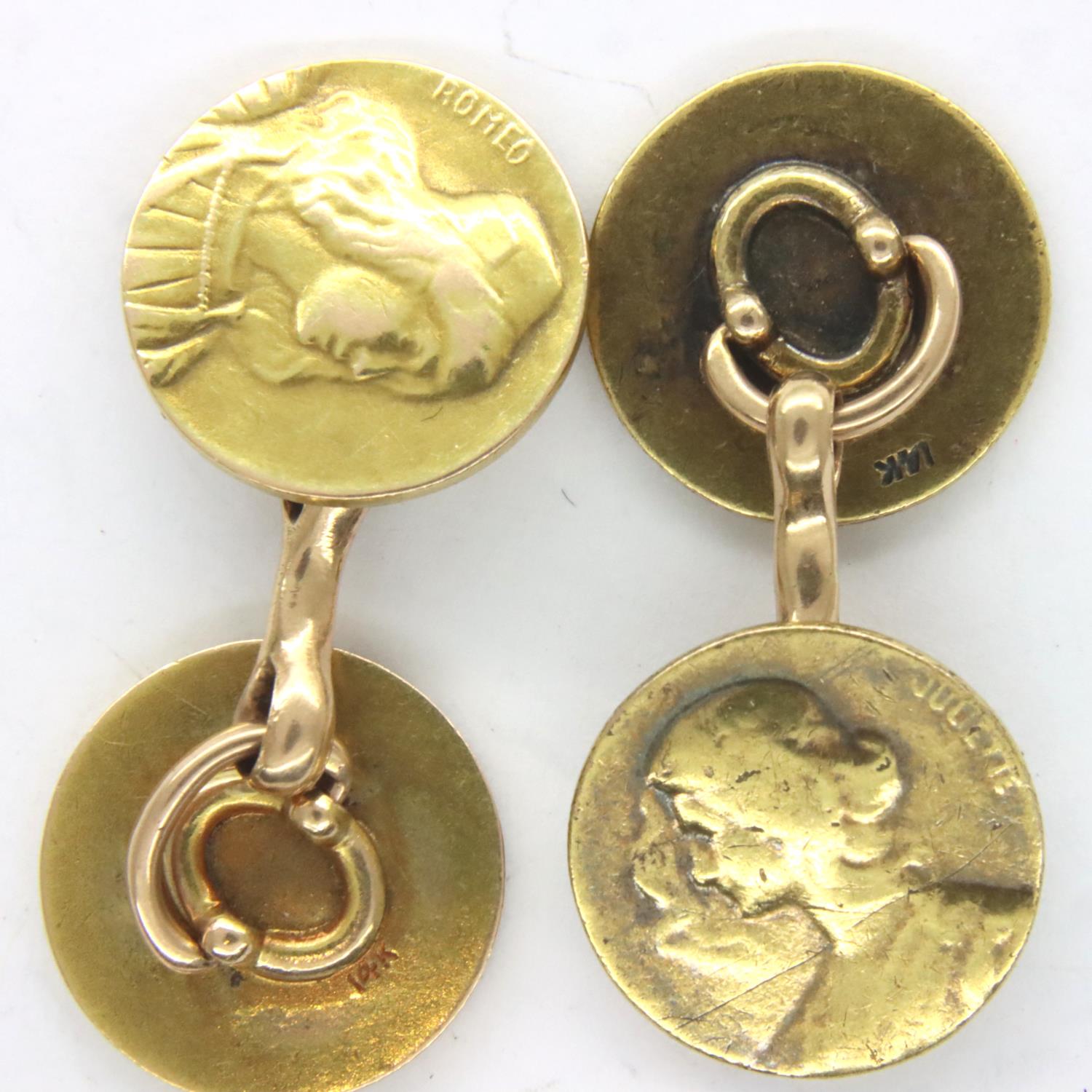 14ct gold Romeo and Juliet cufflinks, combined 9.7g. P&P Group 1 (£14+VAT for the first lot and £1+