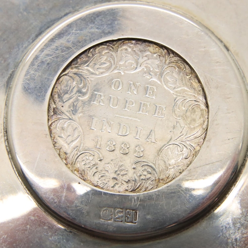 Indian silver dish set with Queen Victoria 1888 one rupee, 110g. P&P Group 1 (£14+VAT for the - Image 3 of 4