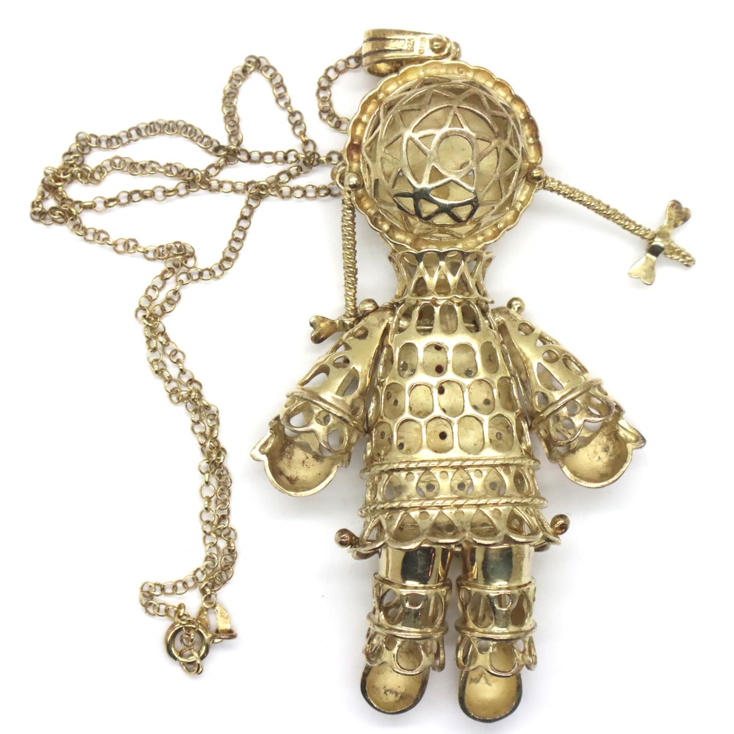 925 silver gold wash doll pendant and neck chain, pendant L: 80 mm, chain L: 44 cm, combined 36g. - Image 2 of 3