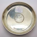 Indian silver dish set with Queen Victoria 1888 one rupee, 110g. P&P Group 1 (£14+VAT for the