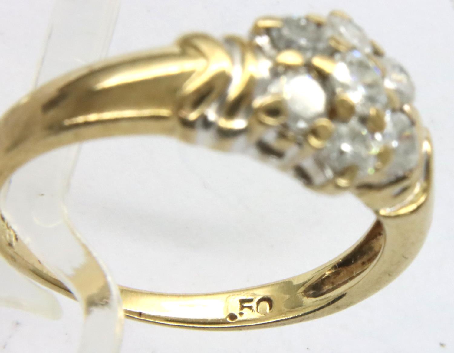 9ct gold and 0.5cts diamond daisy ring, size M/N, 2.7g. P&P Group 1 (£14+VAT for the first lot - Image 3 of 4