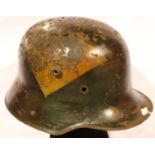 Somme Barn find relic German 1916 model Stahlhelm helmet. Fragments of Jigsaw pattern camouflage