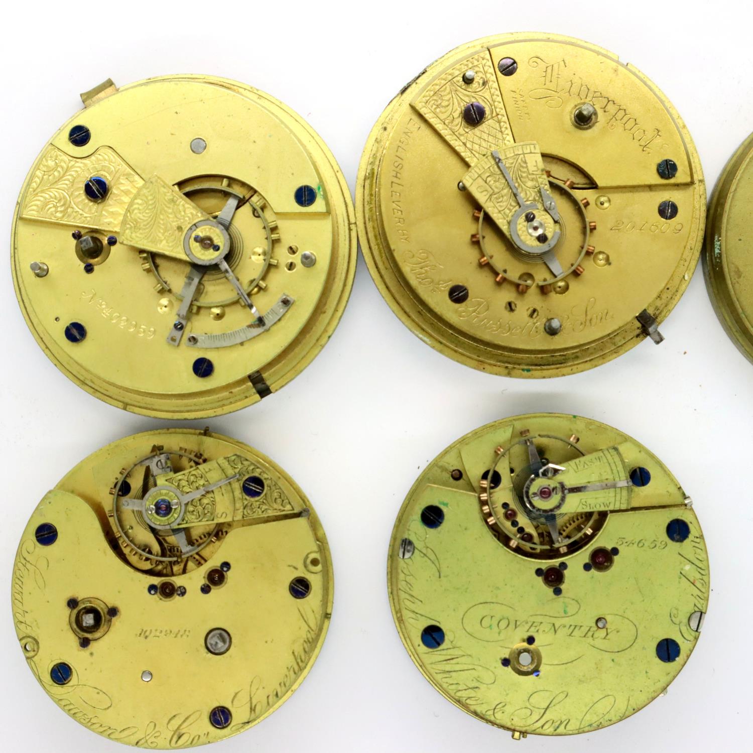 Stewart Dawson & Co Liverpool pocket watch dial and movement, a Thomas Russell & Son movement and - Image 2 of 2