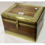 Brass bound Middle Eastern fruitwood box with hinged cover, 25 x 30 x 20 cm. P&P Group 3 (£25+VAT