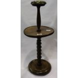 1920s oak smokers stand with twist support and brass ashtray, H: 67 cm. Not available for in-house