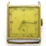 Oris; vintage gents square gold plated wristwatch head in poor condition. P&P Group 1 (£14+VAT for