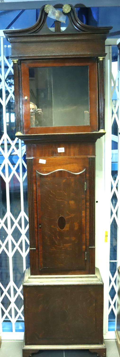 19th century long case clock lacking movement and dial, for restoration, H: 219 cm. Not available