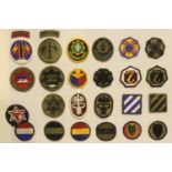 Twenty four American military division patches, mounted and framed. (Posted excluding the frame).