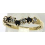 9ct gold and sapphire wishbone ring, size K, 1.3g. P&P Group 1 (£14+VAT for the first lot and £1+VAT