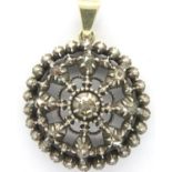 19th century white gold and rose cut diamond pendant, D: 30 mm, L: 38 mm, 10.3g. P&P Group 1 (£14+