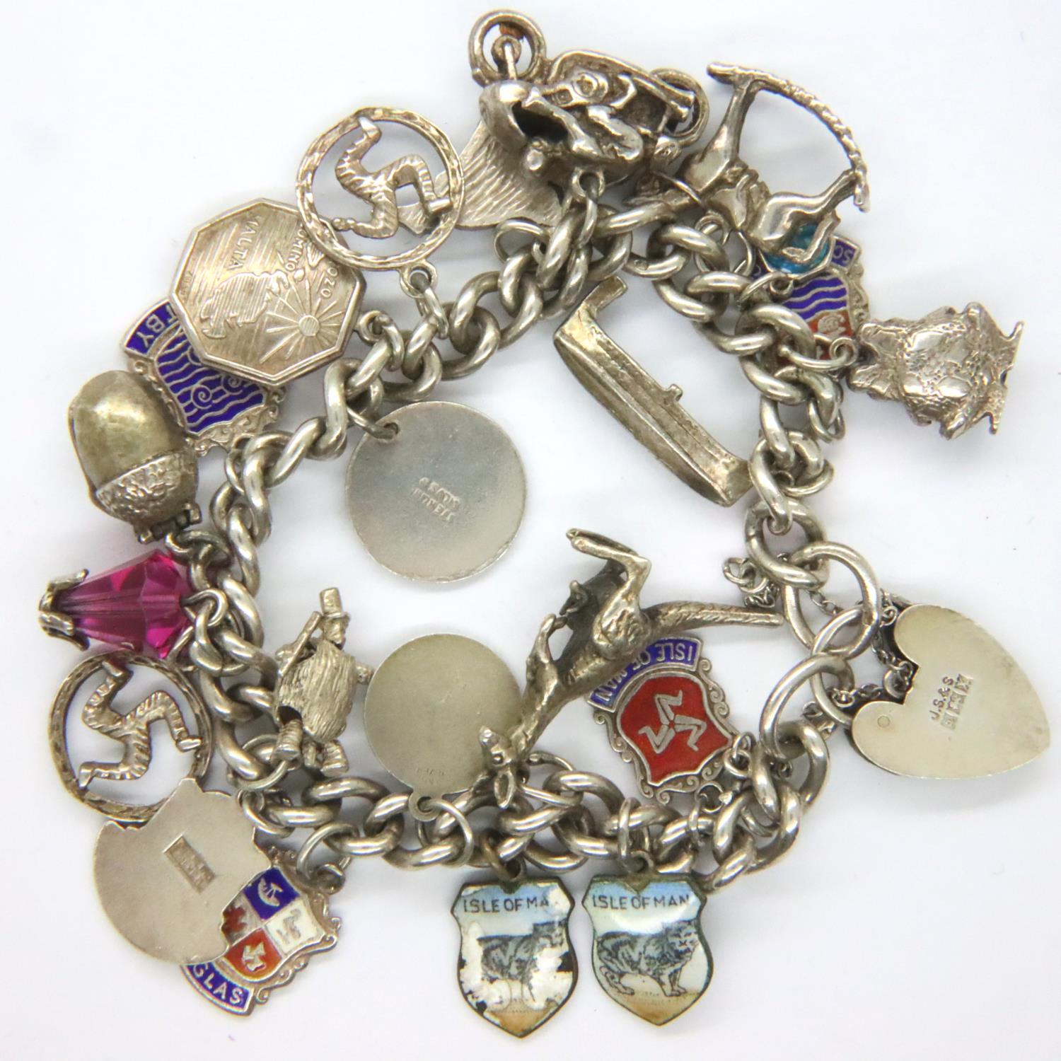 925 silver charm bracelet with 21 charms, L: 16 cm, 62g. P&P Group 1 (£14+VAT for the first lot - Image 2 of 2