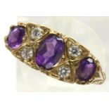 9ct gold amethyst and white stone set ring, size M/N, 2.4g. P&P Group 1 (£14+VAT for the first lot