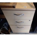 Three drawer pine effect filing cabinet, 80 x 45 x 75 cm H. Not available for in-house P&P,