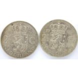 1959 and 1960 Netherlands silver 2 1/2 Gulden. P&P Group 1 (£14+VAT for the first lot and £1+VAT for