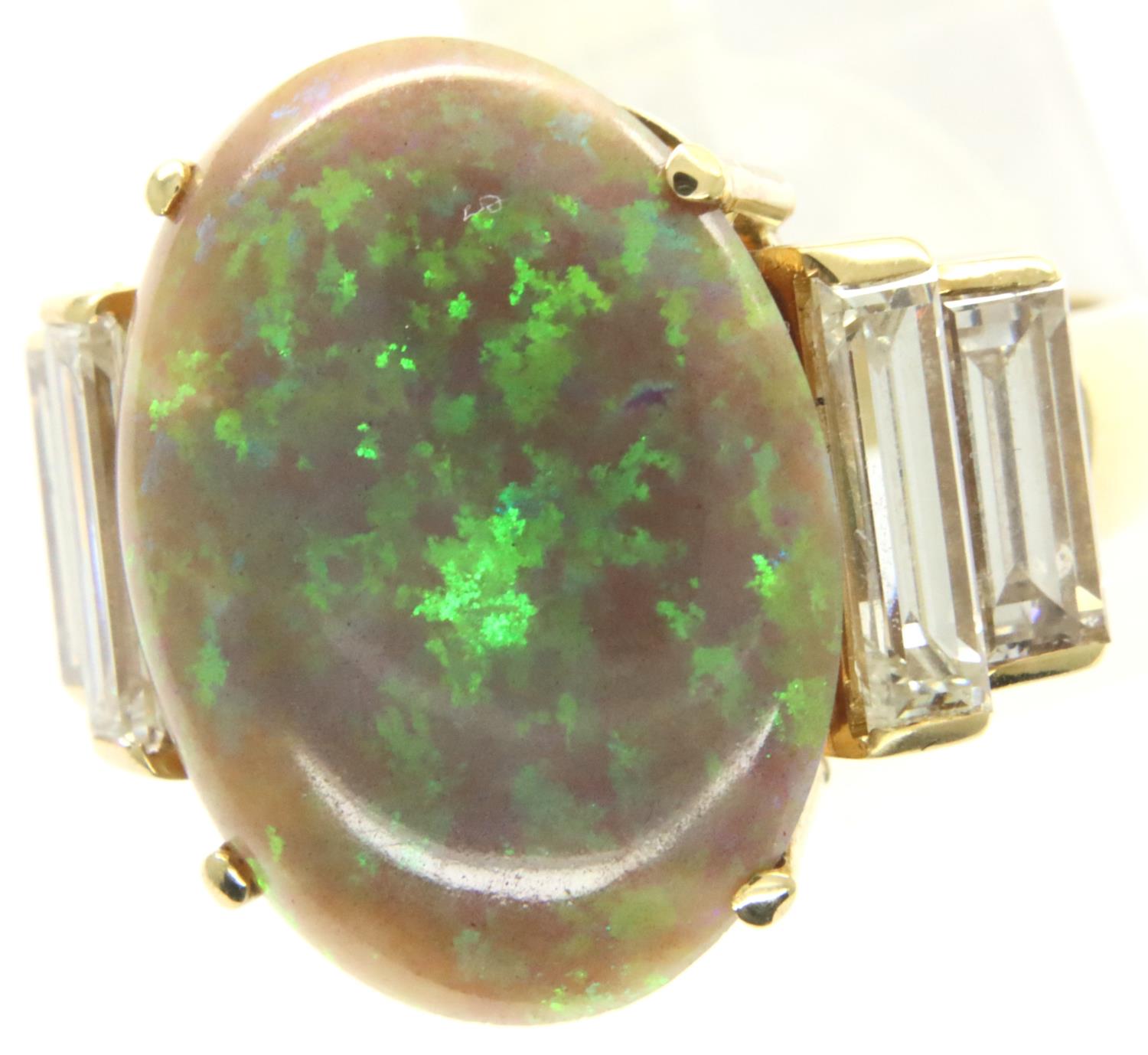 18ct gold black opal and 2cts diamond ring, size Q, 10.0g. P&P Group 1 (£14+VAT for the first lot