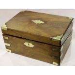 19th century walnut writing box with brass corners and escutcheon, interior for restoration, 35 x 24