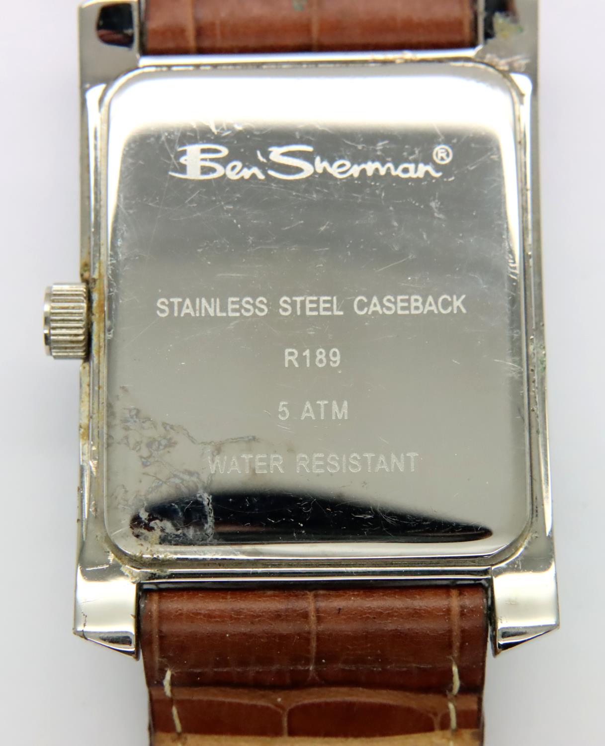 Ben Sherman; gents wristwatch on brown leather strap with black and silver face. Working at lotting. - Image 2 of 2