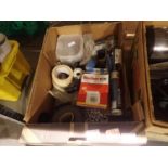 Box of fittings, tapes etc. Not available for in-house P&P, contact Paul O'Hea at Mailboxes on 01925