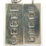 Two hallmarked silver ingot pendants, largest L: 42 mm, combined 64g. P&P Group 1 (£14+VAT for the