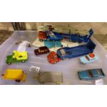 Selection of unboxed Corgi toys including car transporter, low loader, driving school car etc, in