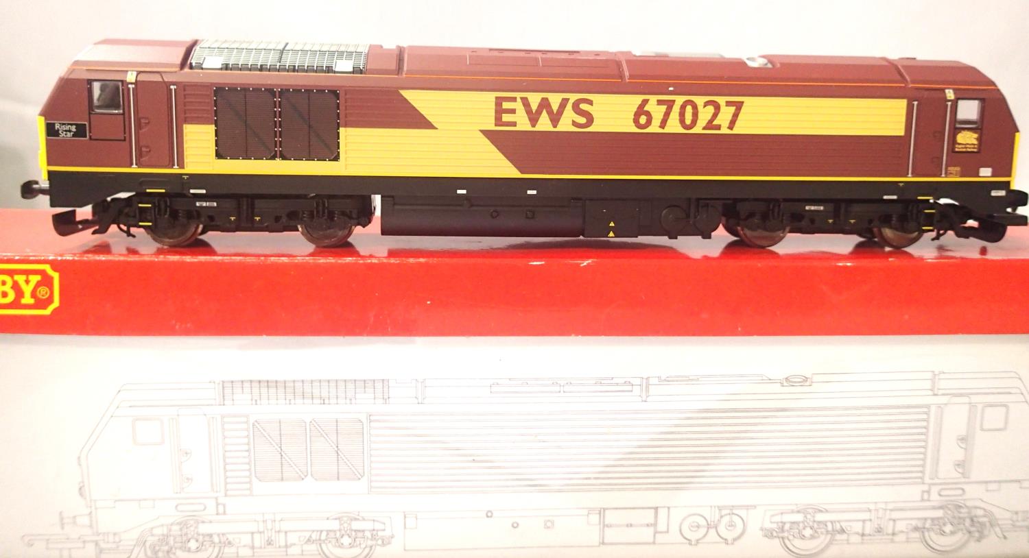 Hornby R2522, Class 67, Rising Star, 67027, EWS Livery, in excellent condition, box with wear. P&P