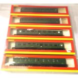 Five Hornby BR Green (Southern) coaches, R4115B, R4116A, R4117, R4134B, R4125B, all in excellent