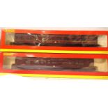 Two Hornby MK1 BR Maroon coaches - R4201A composite, M16101 weathered, R4131A dining car M229m (in