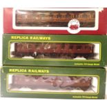 Dapol 12 wheel LMS dining car and two replica LMS Vestibule 2rd coaches, in excellent condition,