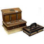 Two wooden desk sets, lacking inkwells. P&P Group 2 (£18+VAT for the first lot and £3+VAT for