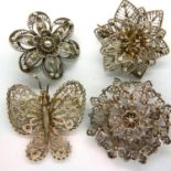 Four white metal brooches, combined 31g. P&P Group 1 (£14+VAT for the first lot and £1+VAT for