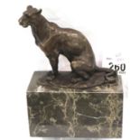 Bronze Panther on marble base, signed, H: 18 cm. P&P Group 2 (£18+VAT for the first lot and £3+VAT