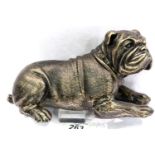 Bronzed cast iron recumbent bulldog, L: 25 cm. P&P Group 3 (£25+VAT for the first lot and £5+VAT for